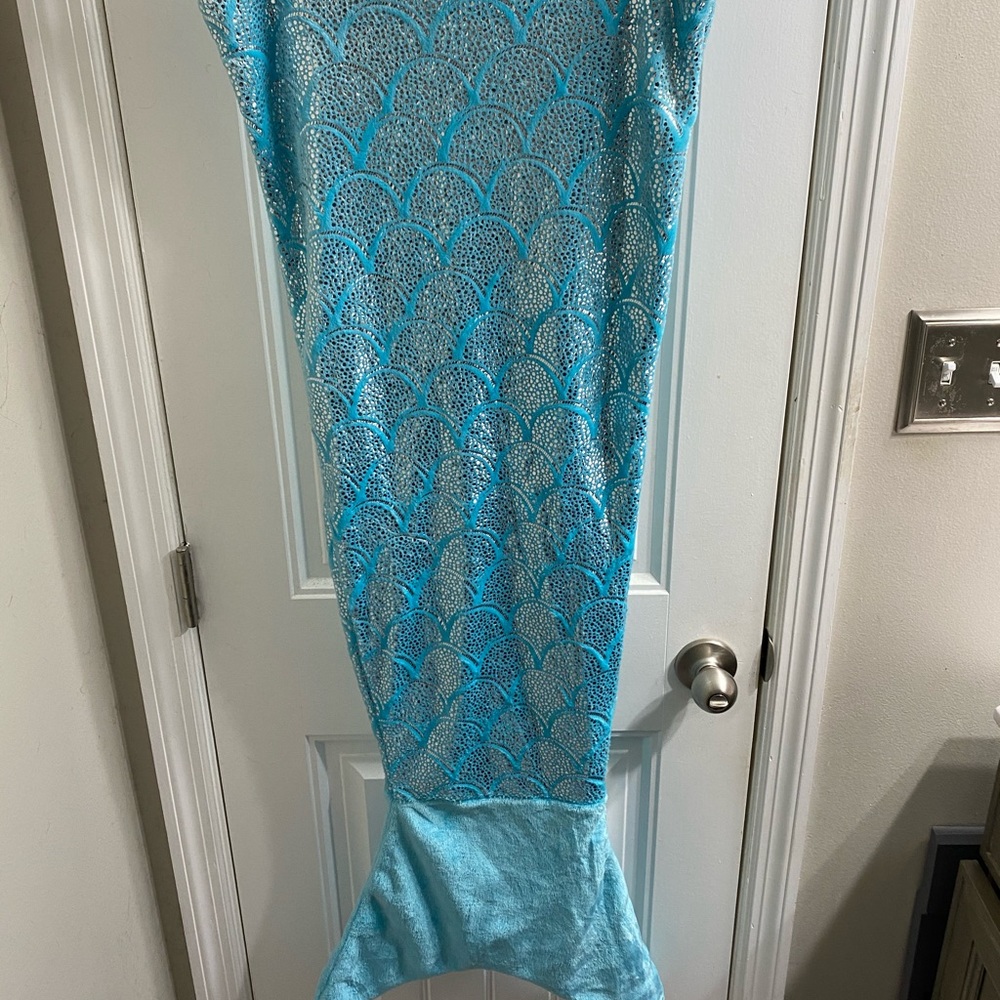 Aqua Mermaid Tail Fleece Blanket with Foil Accents